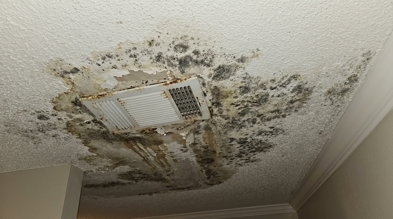 Attic AC condensate drain line leak and ceiling moisture extraction in Key Biscayne FL