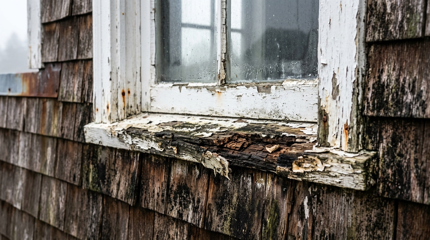 Coastal marine fog moisture containment and window sill rot remediation in Midway FL