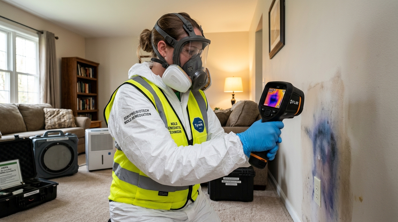 IICRC Certified Mold Technician performing FLIR thermal moisture mapping