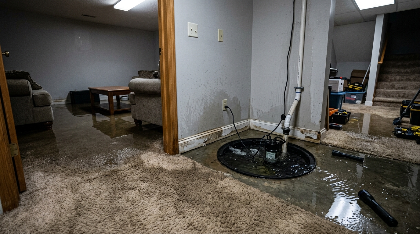Basement sump pump failure and water backup drying in Chamblee GA