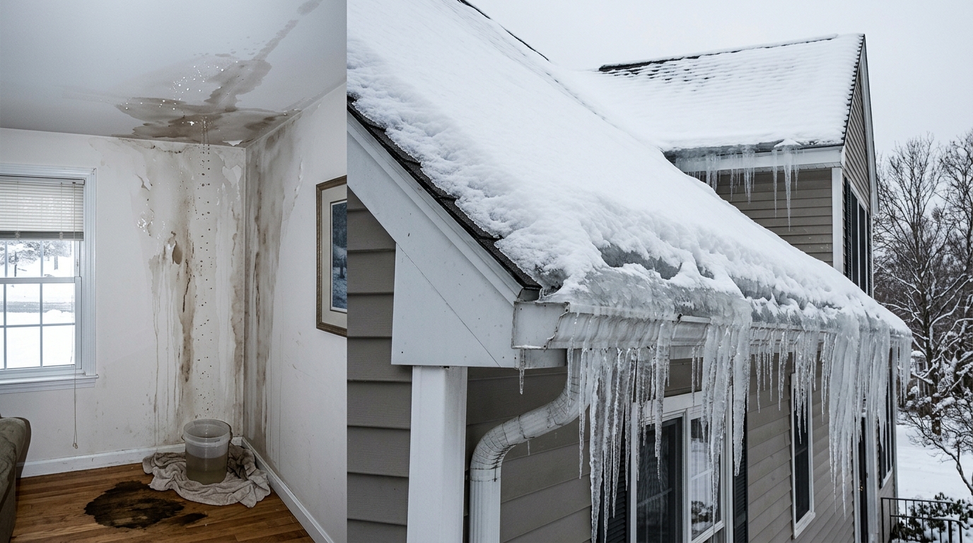 Coastal Nor'easter storm surge and winter ice dam roof leak extraction in Maine